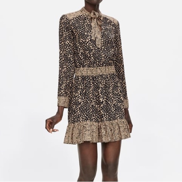Zara Dresses & Skirts - NWT Zara animal print Mini Dress Sz S Long Sleeves